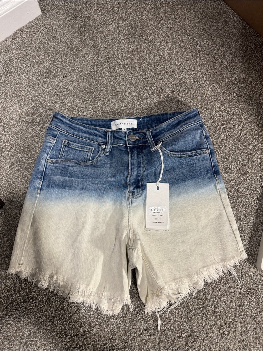 Risen Two-Tone Ombre Denim Shorts in Blue and White - Picture 2 of 7